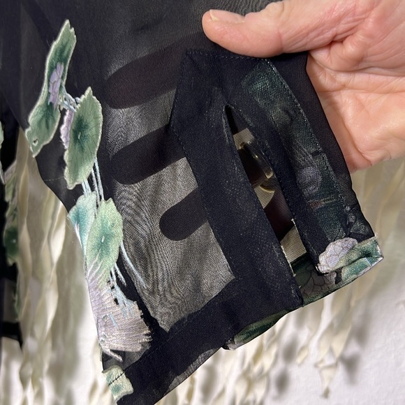 Citron Silk Blend Sheer Black Landscape Print Blouse Jacket XS - Picture 6 of 9
